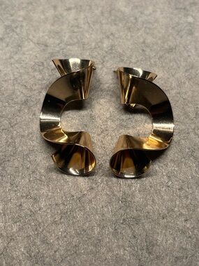 Gold-Tone Sculptural Ribbon Hoop Earrings